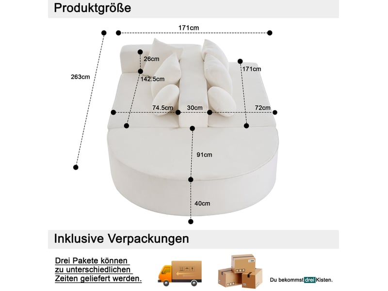  Canapé modulable convertible modenvie 5 places 263 x 171 cm en chenille blanc  - Conforama C