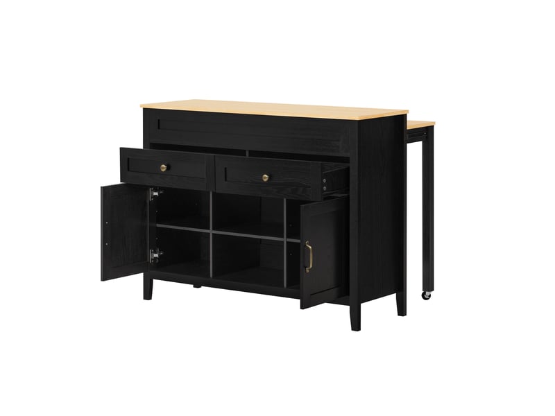  Îlot de cuisine noir 120 x 40-76 x 92 cm, table extensible et rangements  - Conforama A