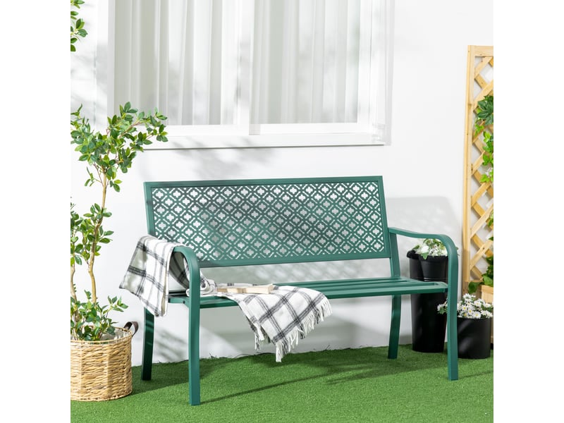  Banc de jardin en métal, 2 places, résistant aux intempéries, 127 cm x 63 cm x 83 cm, vert  - Conforama C