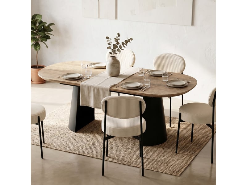  Table à manger ovale extensible 8-16 pers. Effet bois et piètement noir 206-406x103 cm - douro Douro - Conforama B