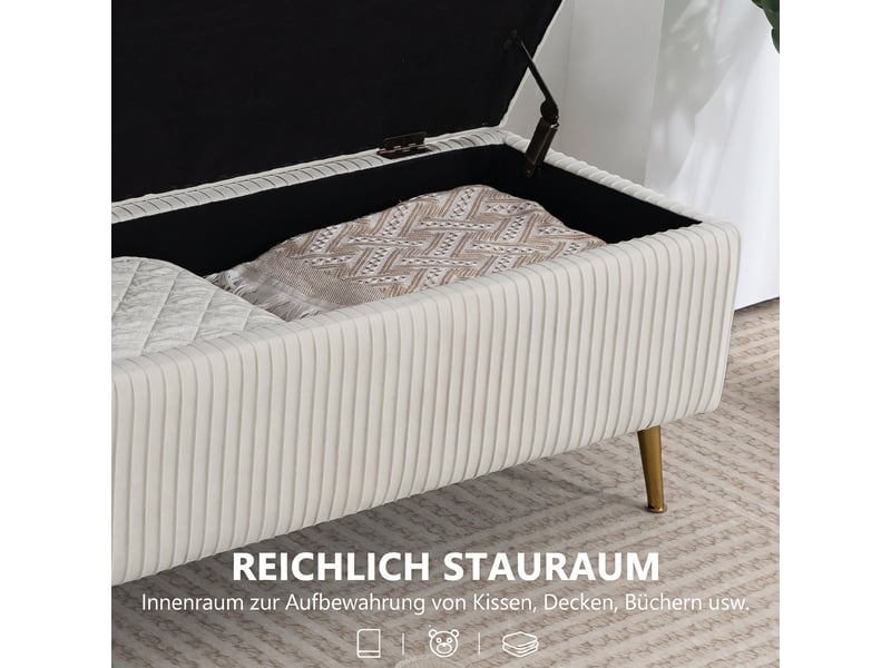  Banc coffre de rangement capitonné en tissu aspect velours 110 x 44,5 x 46 cm  - Conforama E