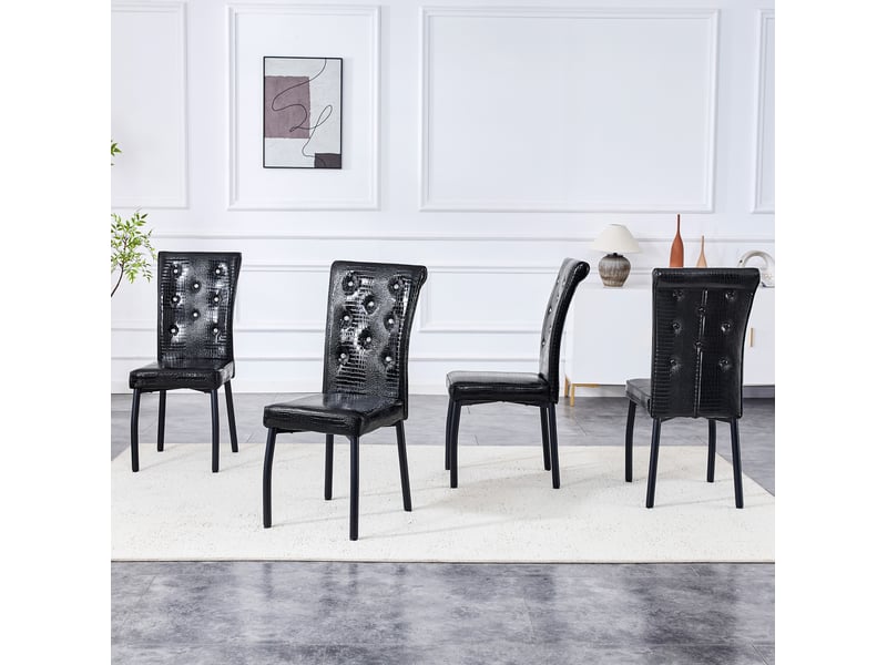  Chaise de salle à manger lot de 4 vintage rembourrée avec pieds réglables en pvc noir et métal  - Conforama D
