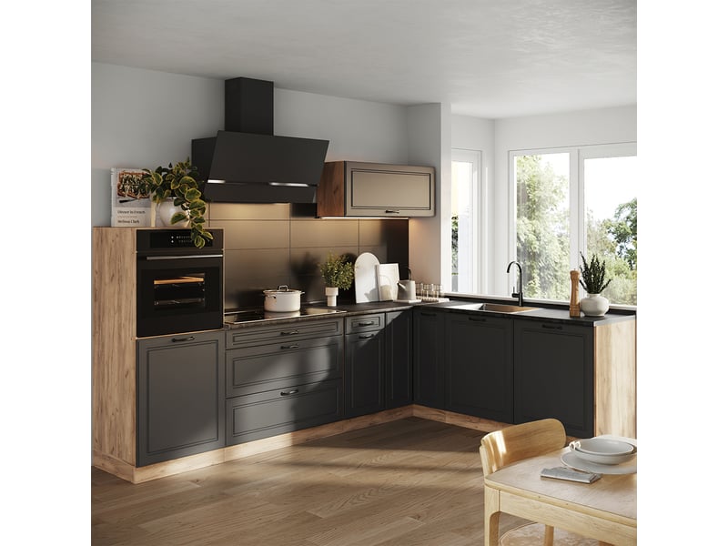 Vicco cuisine en angle, anthracite campagnechêne doré, 287 x cm sans plan de travail - Conforama C