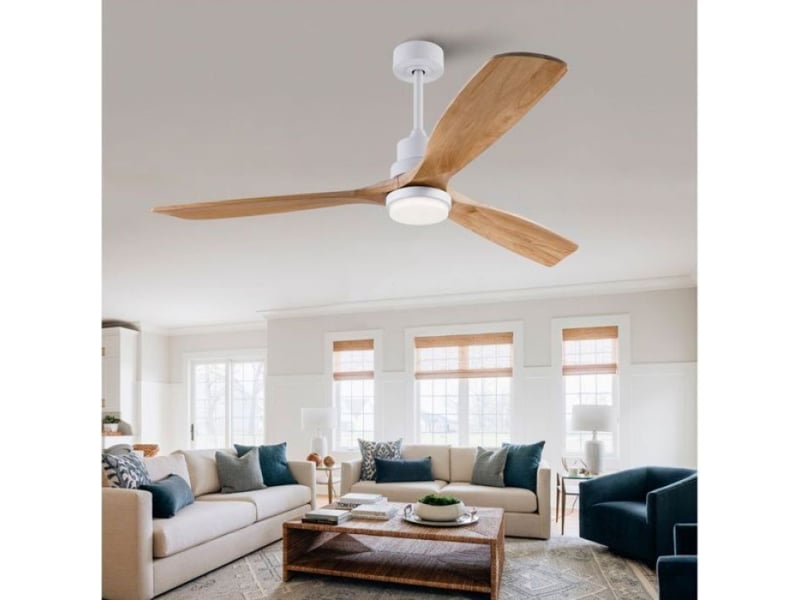  Ventilateur de plafond 60’’ bois blanc, éclairage led à 3 températures, moteur dc réversible silencieux, 6 vitesses avec télécomma  - Conforama B