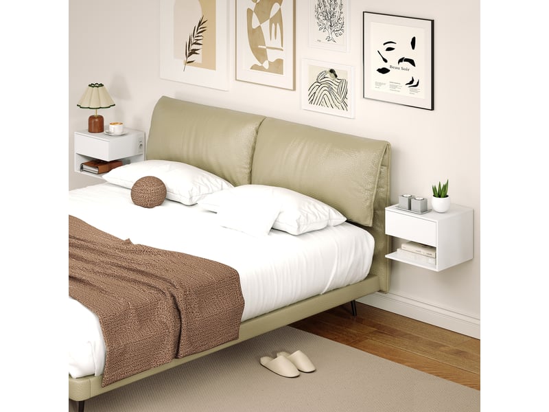  Lot de 2 tables de chevet suspendues pour chambre à coucher, 46 x 30 x 30 cm, blanches  - Conforama D