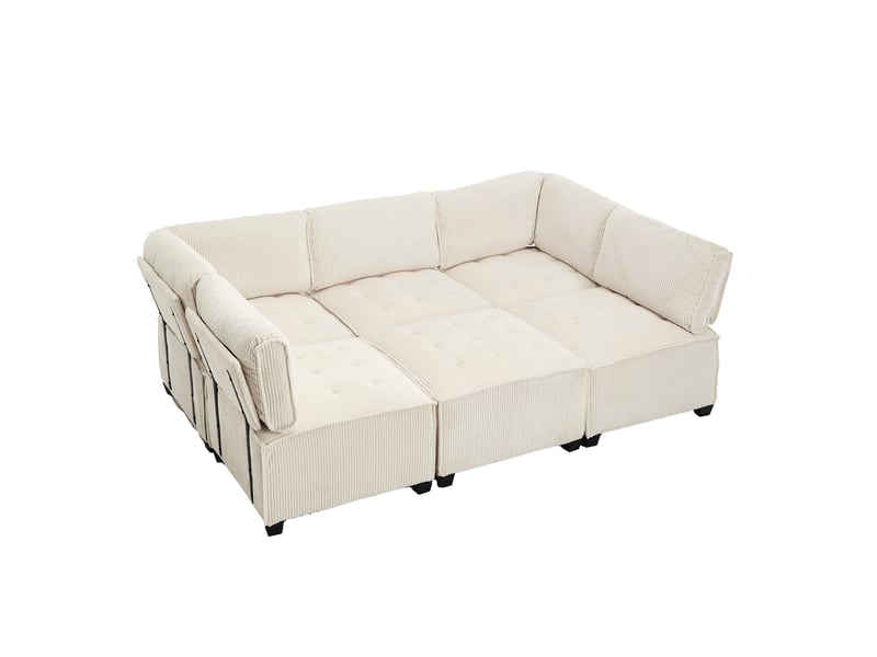 Canapé modulable 6 places 308x154x81,99 cm en velours côtelé beige - Conforama E