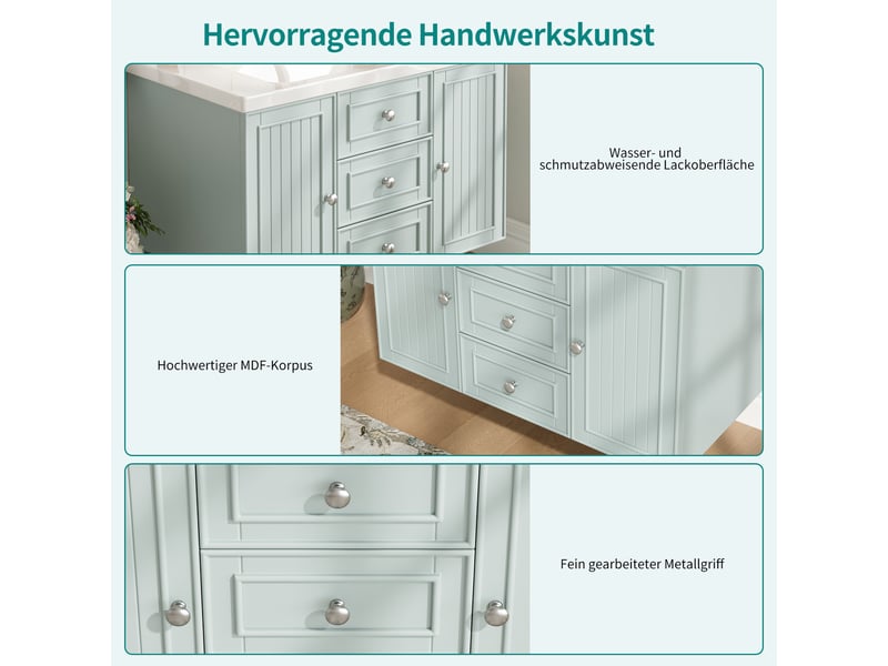 Meuble sous vasque suspendu avec 3 tiroirs et 1 porte, rangement en mdf vert pour salle de bain, 78,5 × 46 × 46,8 cm - Conforama E