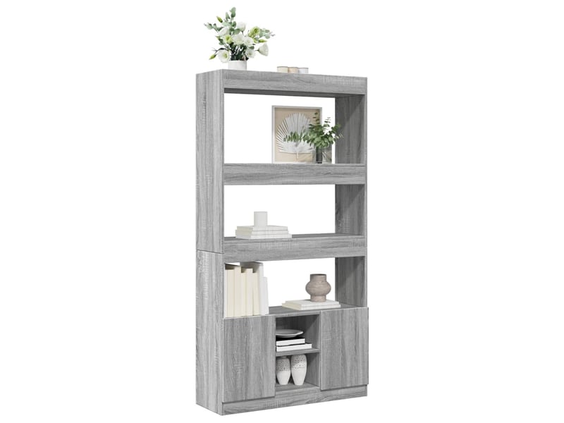 Buffet haut, meuble de rangement sonoma gris 92x33x180 cm bois d'ingénierie - Conforama D