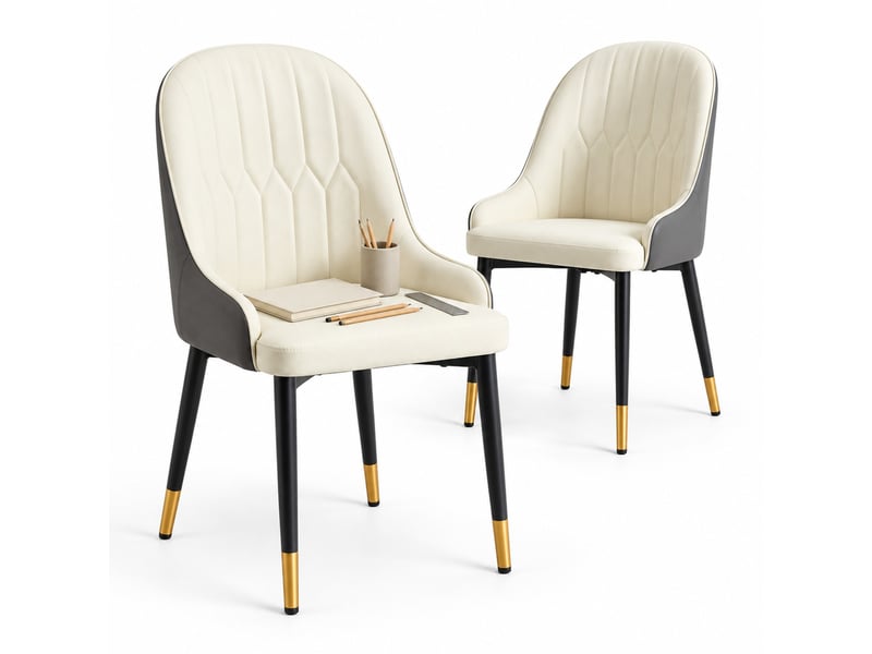  Lot de 2 chaises salle à manger dossier éclair  - pieds antidérapants simili cuir gris foncé, blanc et noir  - Conforama A