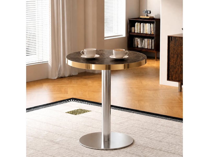  Table d’appoint ronde avec plateau effet marbre et base lestée - lpospi - acier inoxydable doré, mdf gris  - Conforama B