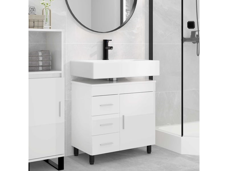  Unité de vanité de salle de bain, meuble de rangement blanc brillant 60x35x60 cm shl8787  - Conforama B