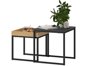 Tables basses gigognes 2 pièces avec plateau amovible, piètement en acier et mdf mélaminé, noires pour salon