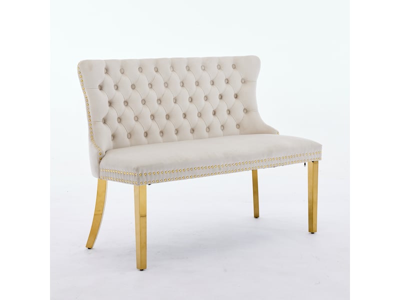  Banquette double velours de1602bg beige 2 places avec dossier aile et pieds acier doré lot de 1  - Conforama D