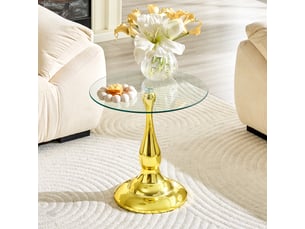Table d’appoint ronde en verre trempé avec base métallique stable - verre et métal doré 50 × 51,5 cm