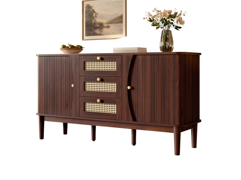  Buffet 2 portes coulissantes et 3 tiroirs 141x40x77 cm finition noyer  - Conforama A