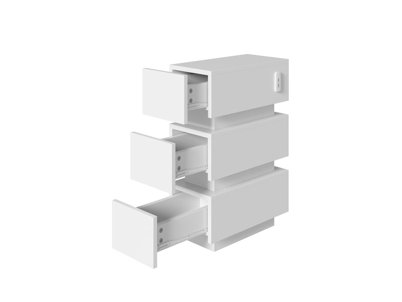  Table de chevet étroite avec prise électrique et éclairage led – 3 tiroirs, lot de 2, 20 x 40 x 59.5 cm, blanc  - Conforama B