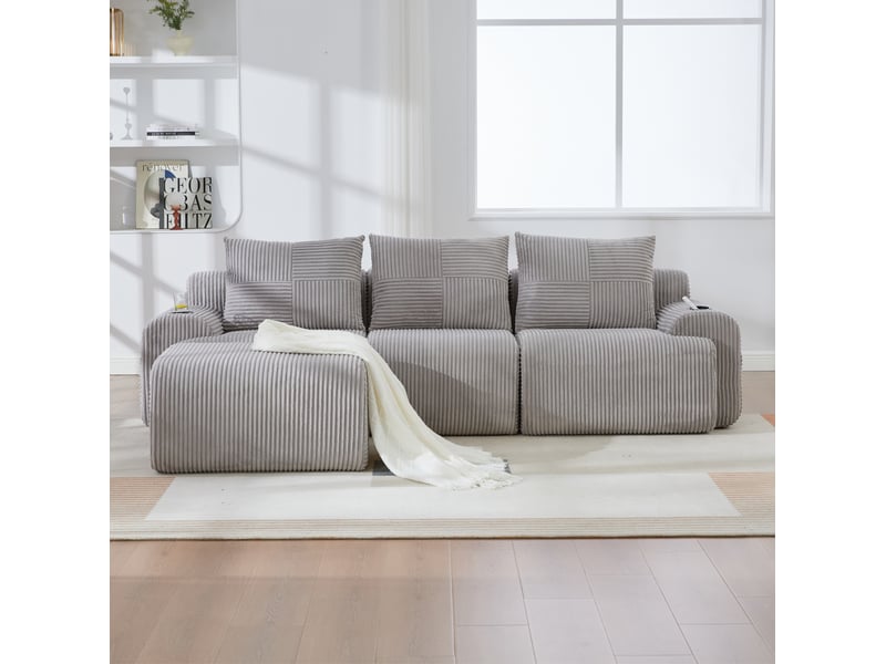  Canapé modulaire 3 places 268x174x80 cm porte-gobelets gris clair  - Conforama B