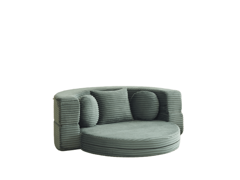  Canapé-lit 4-en-1 pour petits espaces: canapé semi-circulaire et lit de jour rond, 2 coussins ronds et 1 carré  - Conforama D