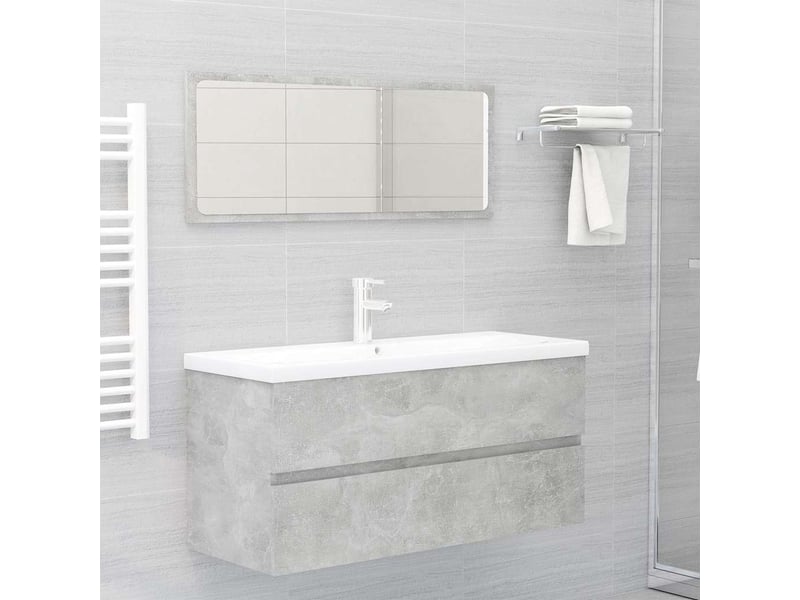 Armoire d'évier et lavabo intégré, cabinet de salle de bain gris béton bois d'ingénierie cf65596  - Conforama C