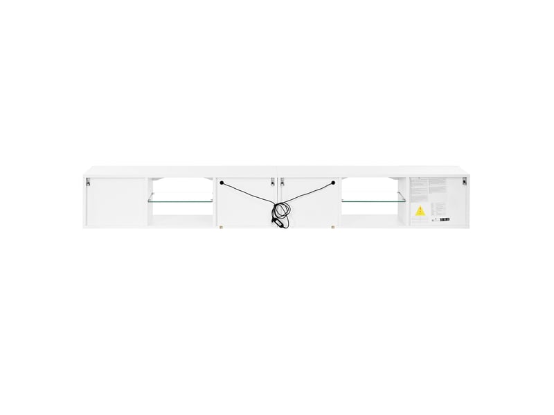  Meuble tv,200x30x28 cm,4 portes, 2 niches et éclairage led,blanc brillant  - Conforama E