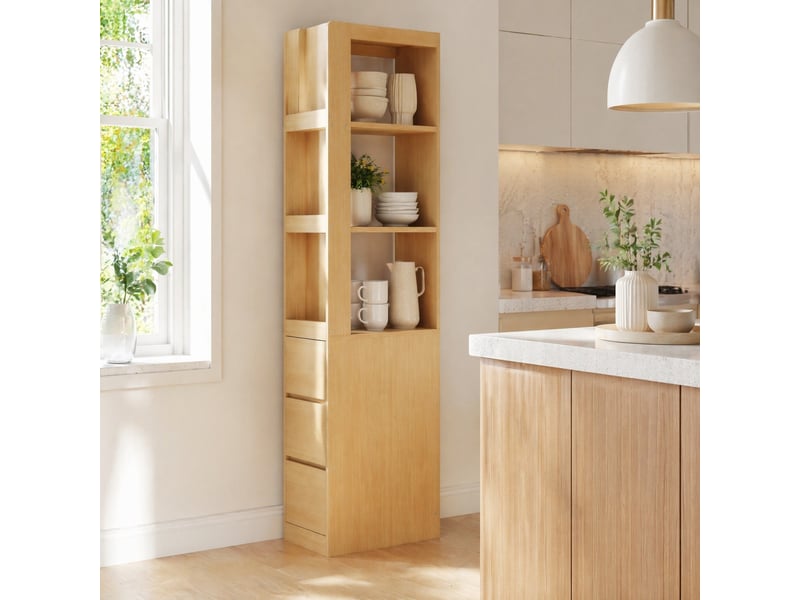Bibliothèque 60x40x200 cm avec 3 niches et 3 tiroirs réversibles, pour salon et chambre, panneaux de particules, chêne - Conforama B