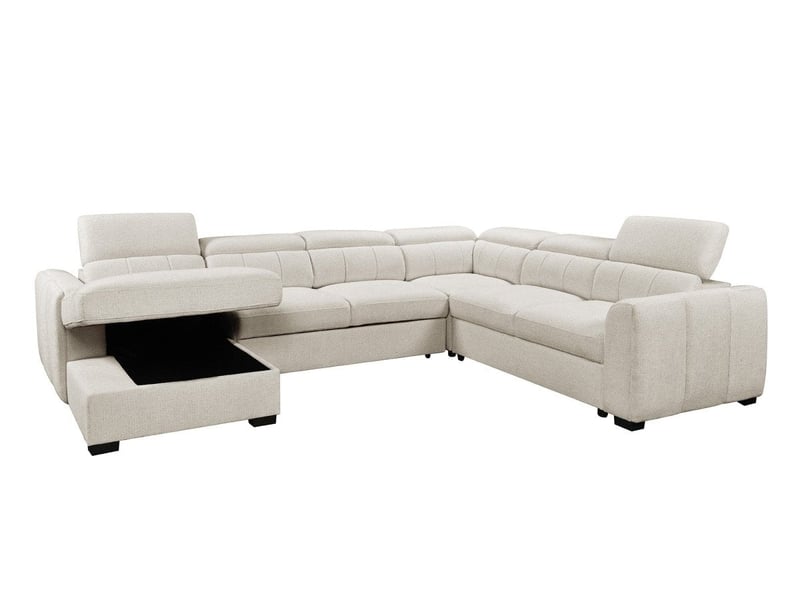  Canapé panoramique convertible avec coffre en tissu bouclette beige najah - angle gauche KF8047-M2A2-BEI - Conforama D