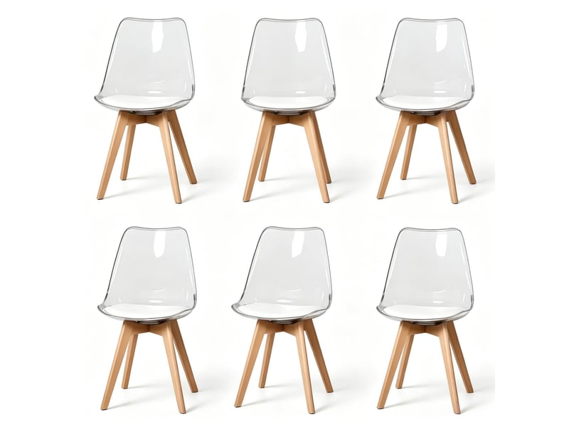  Lot de 6 chaises de salle à manger 42x42x83 cm – blanc – assise rembourrée en simili cuir et pieds en bois  - Conforama C