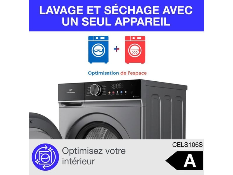 Lave-linge sechant continental edison cels106s 10 kg lavage 6 kg sechage silver CELS106S - Conforama E