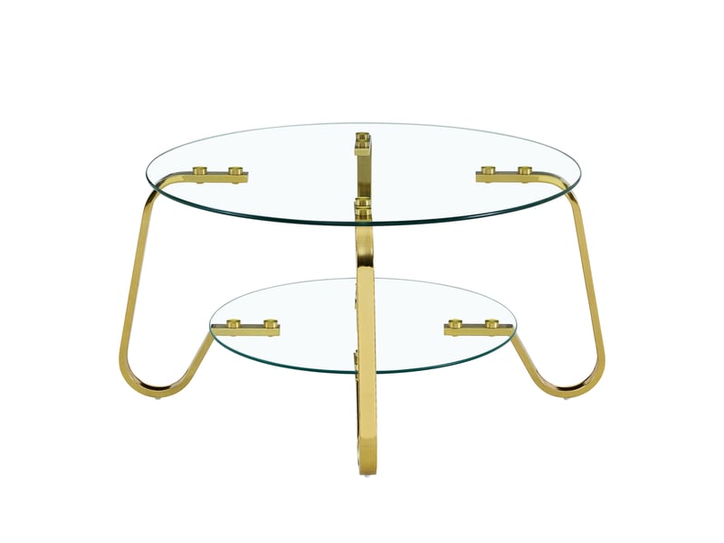  Table basse rétro minimaliste, métal et verre trempé double niveau, élégante pour salon  - Conforama A