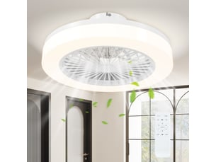 Ventilateur de plafond avec lumière et télécommande 6 vitesses, minuterie, luminosité réglable, blanc