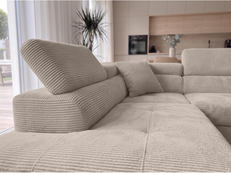  Canapé convertible modèle l 276 cm avec coffre et têtières – beige Konak - Conforama D