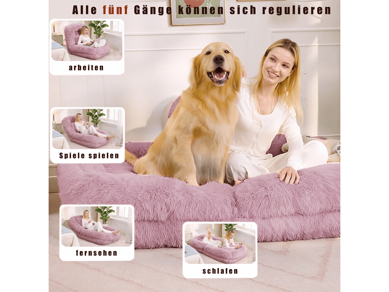 Canapé paresseux pliant - tissu en peluche doux - dossier réglable 5 niveaux - dimensions canapé 102x89x88 cm Rose - Conforama D