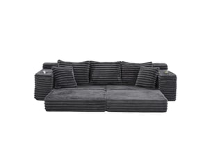 Canapé droit fixe <strong>MERAX</strong> <strong>canapé compressible</strong> 4 places Velours côtelé gris
