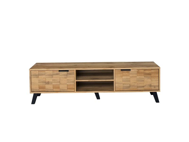  Meuble tv moderne 160 cm avec 2 portes et niches ouvertes - effet bois  - Conforama R