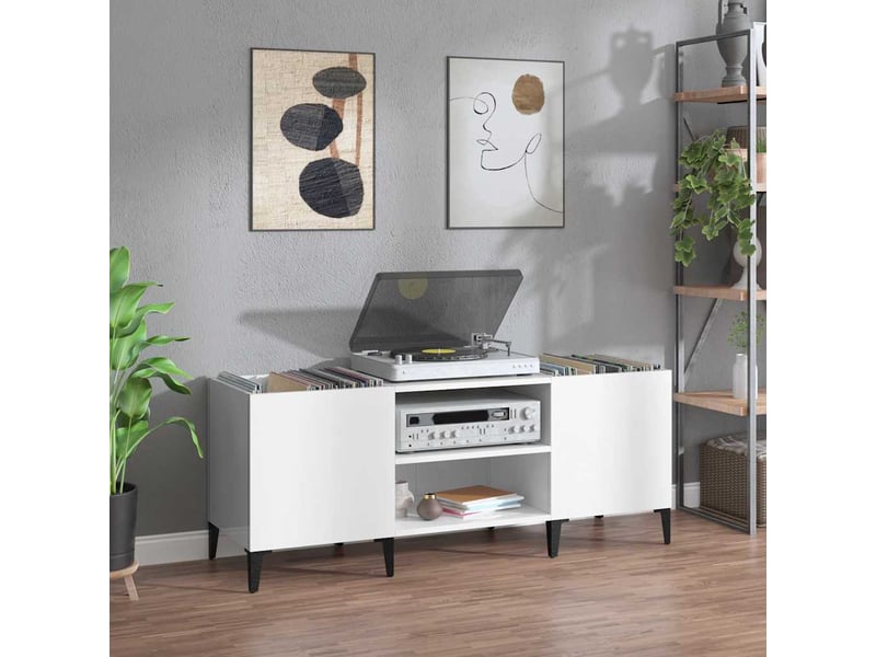  Armoire à disques, armoire de rangement blanc brillant 121x38x48 cm bois d'ingénierie  - Conforama B