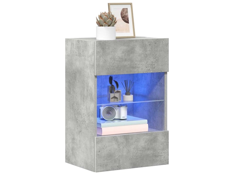  Meubles muraux avec lumières led pour tv - banc tv - meuble de rangement 2pcs gris béton 40x30x60,5 cm  - Conforama D