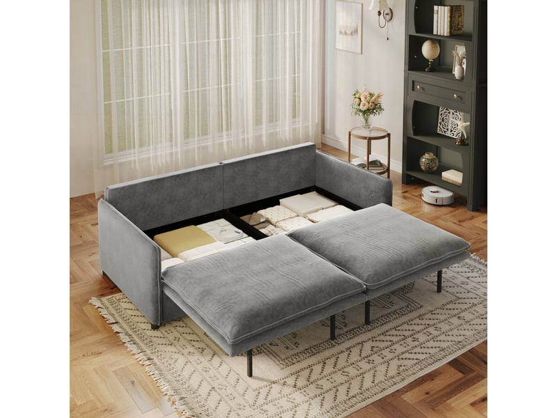  Canapé-lit tcqpz 3 places convertible 3-en-1 avec rangement chenille gris clair 206 x 91 x 86 cm  - Conforama E