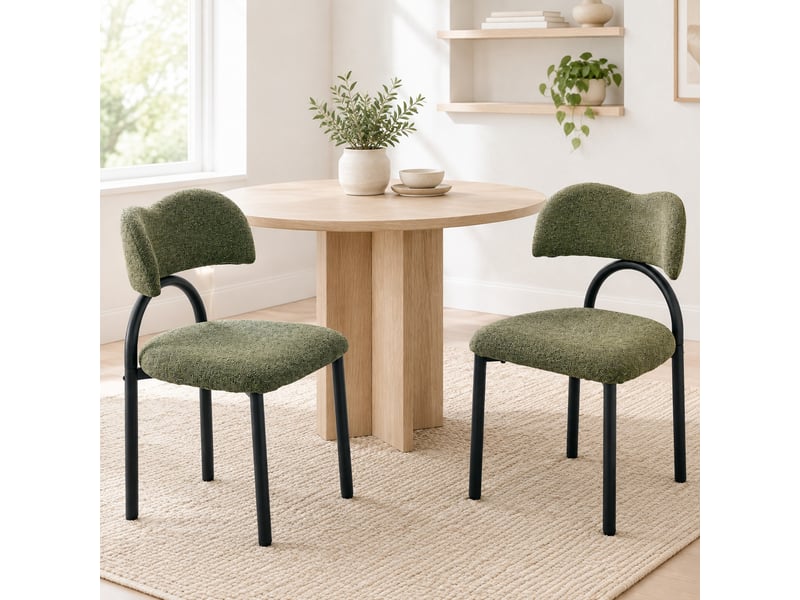  Lot de 2 chaises de salle à manger rembourrées en tissu vert et métal noir  - Conforama D