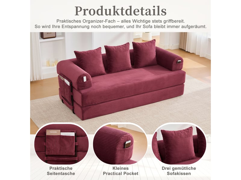  Canapé convertible, canapé-lit; poches latérales, en tissu, pour salon  - Conforama C
