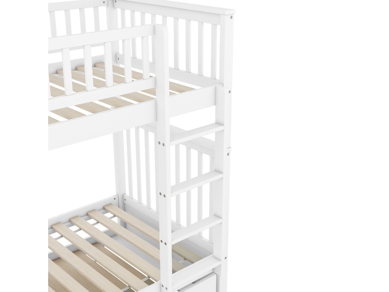  Lit superposé 90x200 cm avec lit gigogne bois mdf blanc sans matelas  - Conforama D