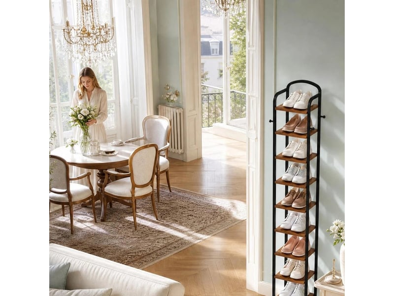 Étagère de rangement verticale à 10 niveaux, étagères réglables en hauteur, marron  - Conforama B