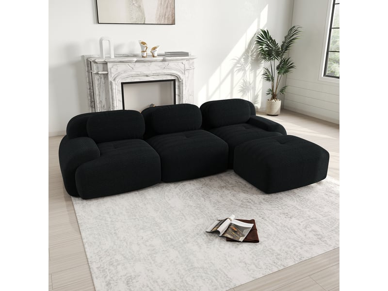  Canapé d'angle, canapé modulable, en velours tricoté, noir, sans montage, sans structure, chambre, pour salon  - Conforama C