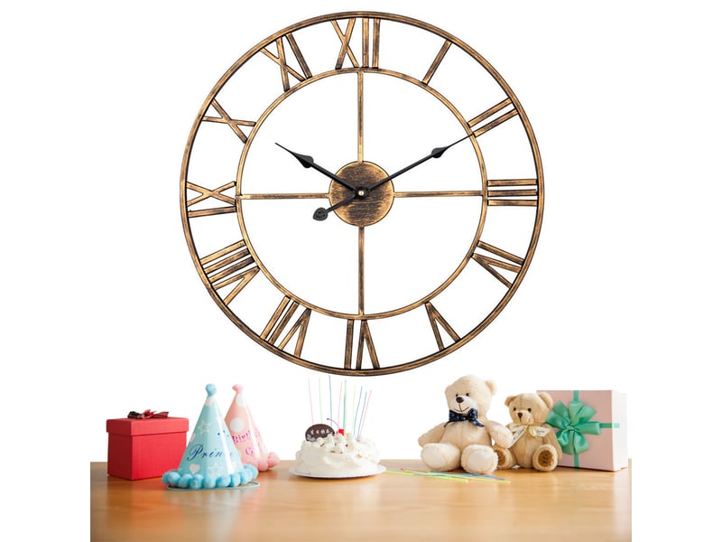 Horloge murale rétro 50 cm en fer avec chiffres romains mouvement quartz silencieux décoration chicfurn - Conforama A