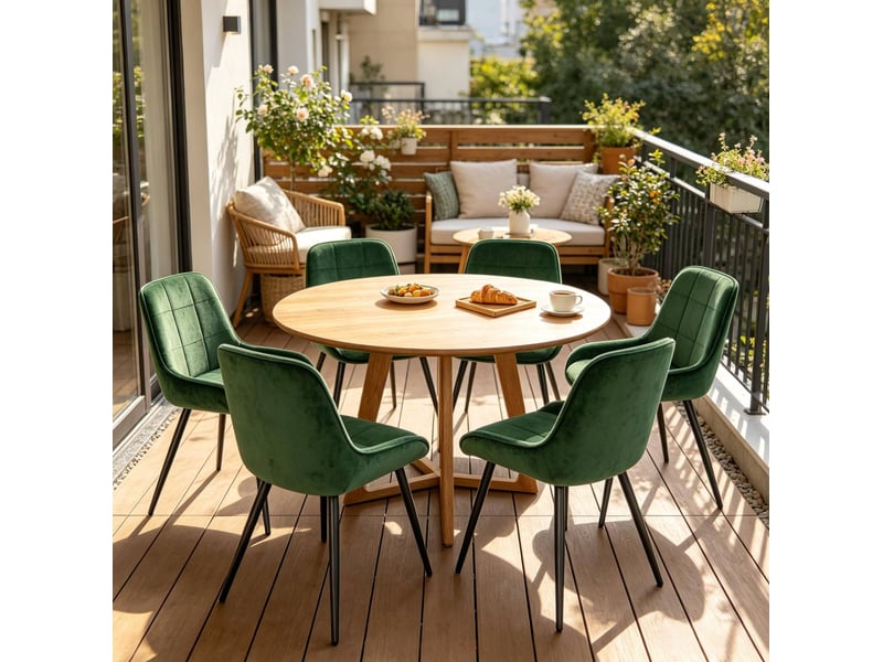  Lot de 4 chaises de salle à manger 52.5×43×81.5cm dossier galbé cadre acierlique vert foncé  - Conforama E