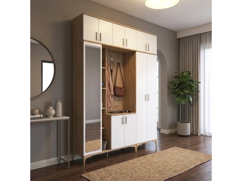  Meuble d'entrée vestiaire avec miroir et porte-manteau focus  - Conforama B