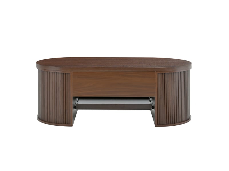  Table basse relevable avec côtés en bois courbés, plateau extensible et rangement, design multifonctionnel  - Conforama D