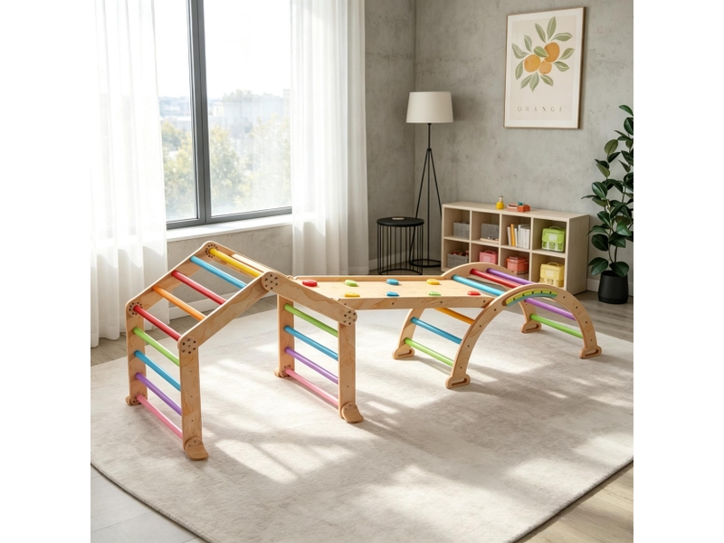  Triangle d’escalade multicolore pour enfants avec rampe réversible et toboggan  - Conforama B
