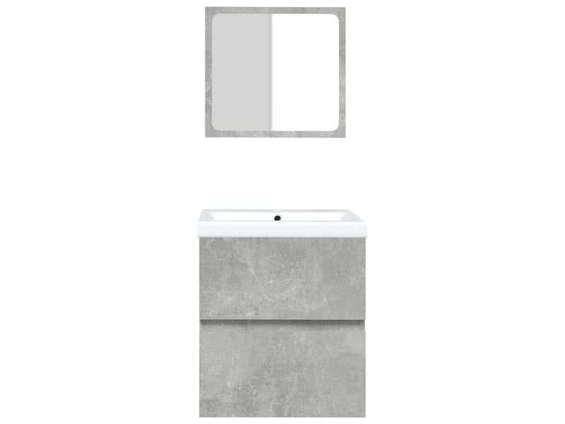  Armoire lavabo salle de bain, meuble de rangement et bassin et miroir gris béton  - Conforama D