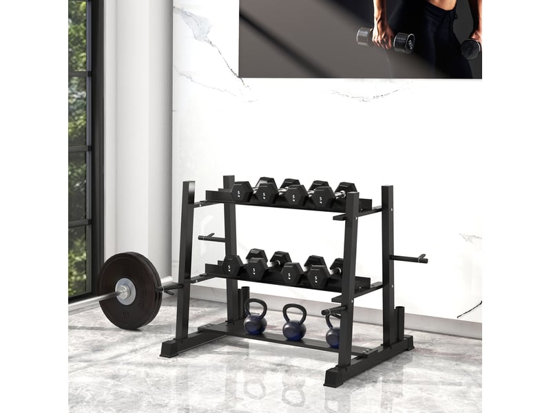  Rack de rangement pour haltères en acier 131x75x80 cm – noir – 3 niveaux, charge jusqu'à 200 kg  - Conforama B
