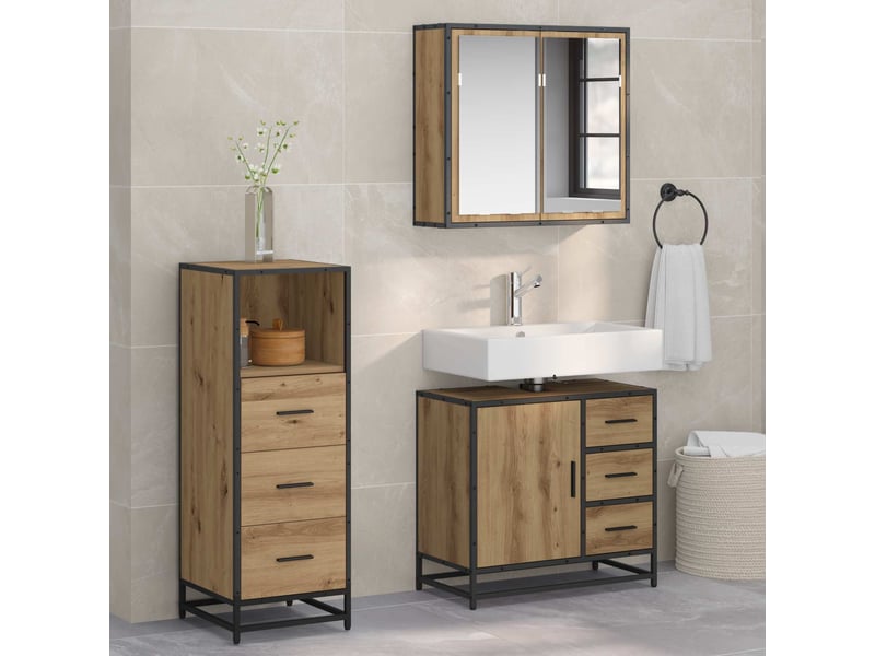 Ensemble de mobilier de salle de bain 3 pc chêne artisanal cf64300 - Conforama B